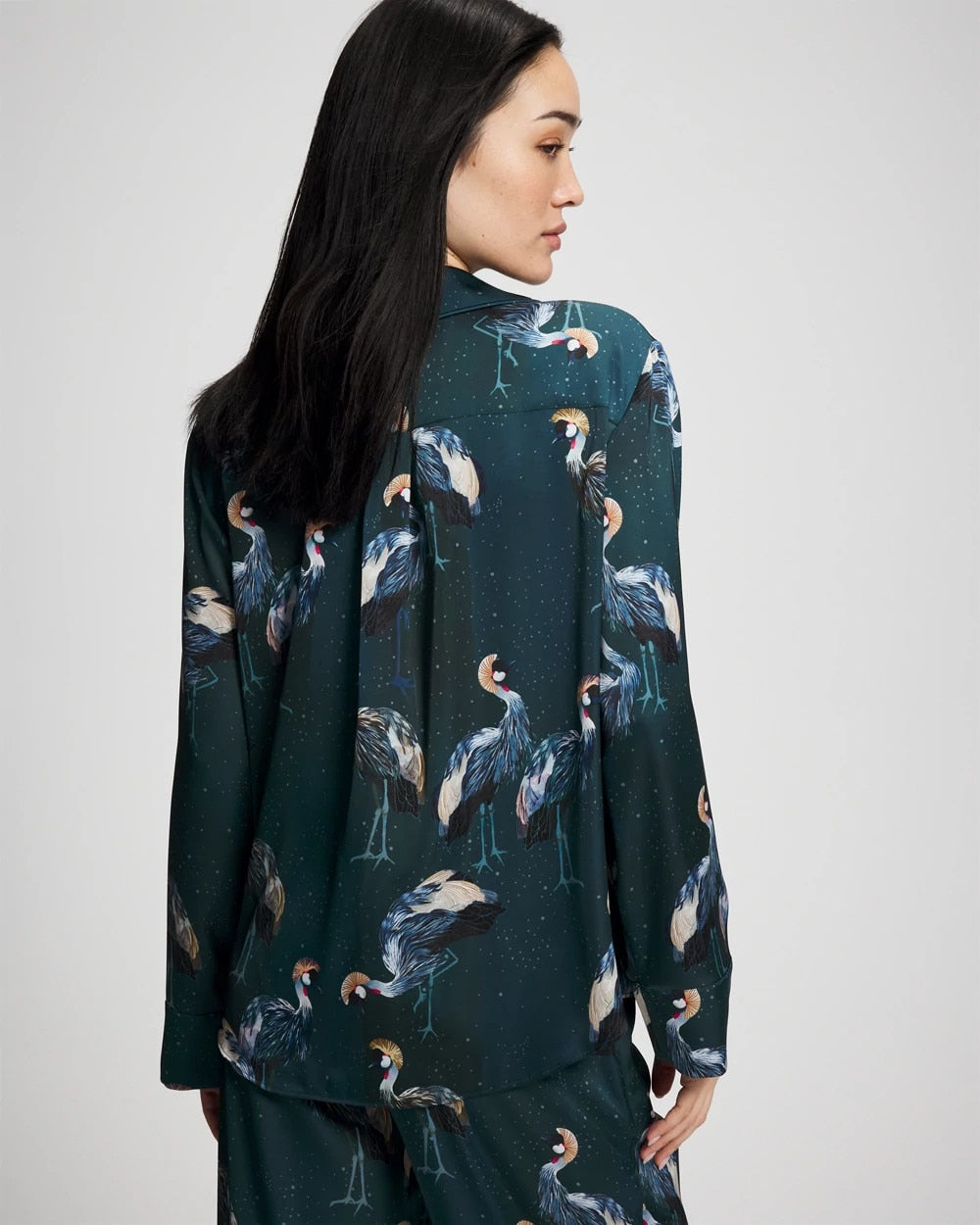 Soma / Long Sleeve Notch Collar Pajama Top MIDNIGHT CRANES BLUE