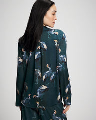 Soma / Long Sleeve Notch Collar Pajama Top MIDNIGHT CRANES BLUE
