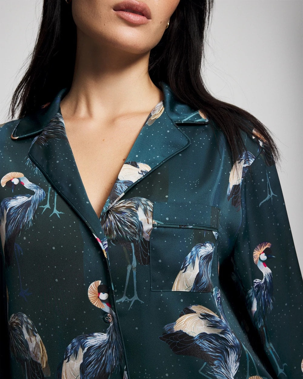 Soma / Long Sleeve Notch Collar Pajama Top MIDNIGHT CRANES BLUE