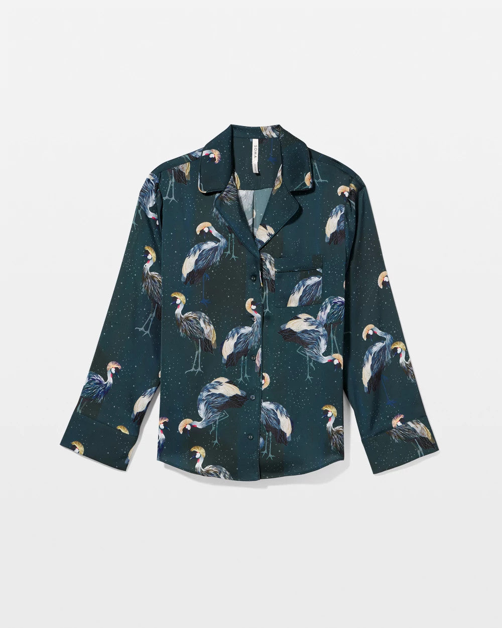 Soma / Long Sleeve Notch Collar Pajama Top MIDNIGHT CRANES BLUE
