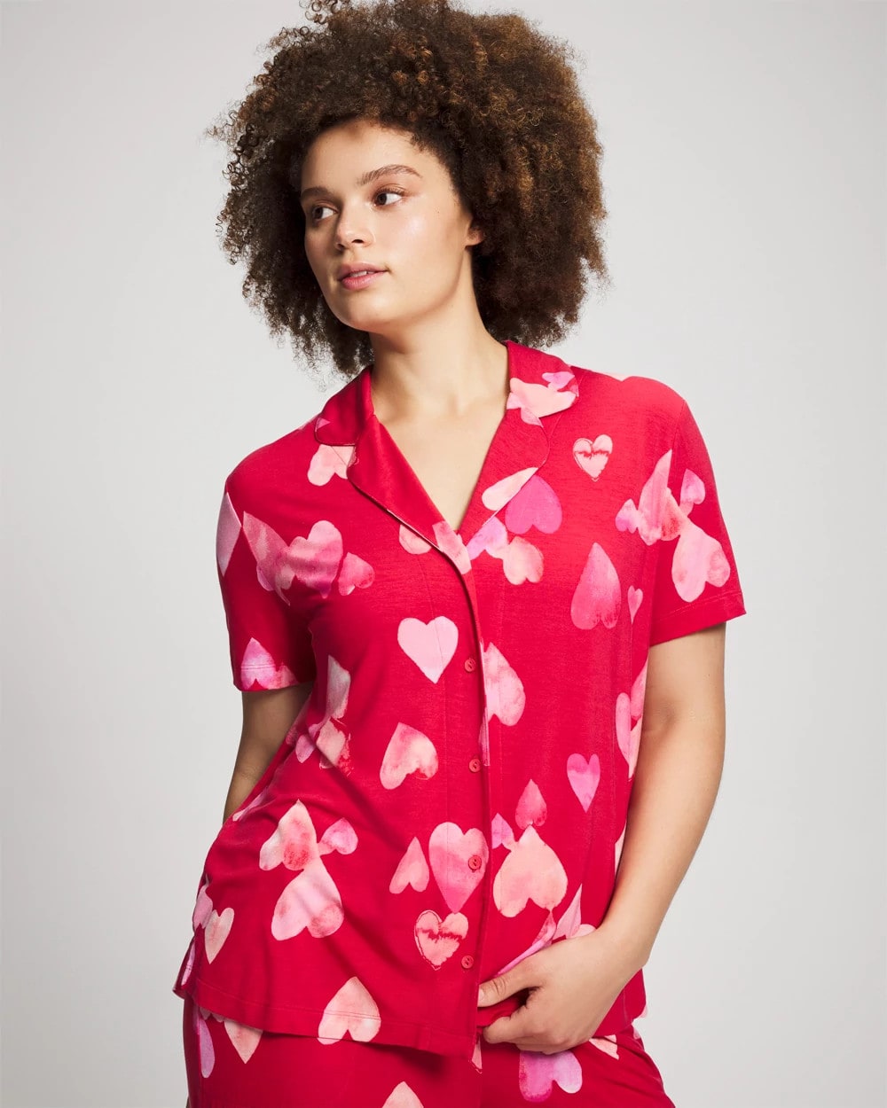 Soma / Short Sleeve Notch Collar Pajama Top WHOLE LOTTA LOVE RED