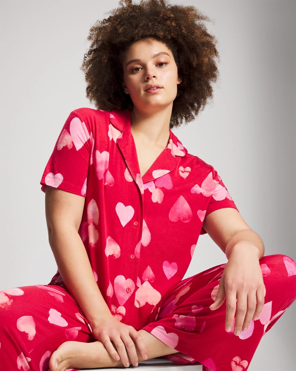 Soma / Short Sleeve Notch Collar Pajama Top WHOLE LOTTA LOVE RED
