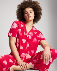 Soma / Short Sleeve Notch Collar Pajama Top WHOLE LOTTA LOVE RED