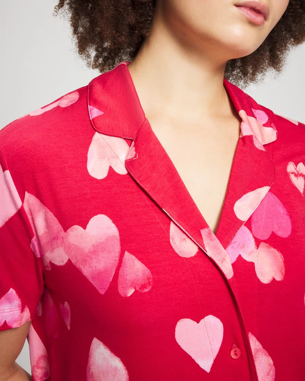 Soma / Short Sleeve Notch Collar Pajama Top WHOLE LOTTA LOVE RED
