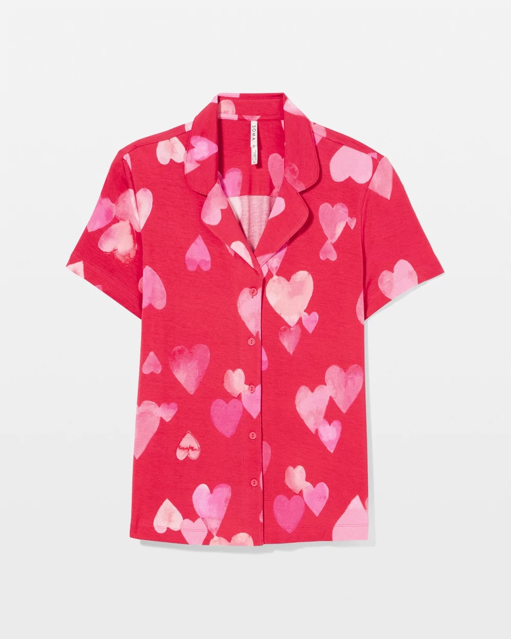 Soma / Short Sleeve Notch Collar Pajama Top WHOLE LOTTA LOVE RED