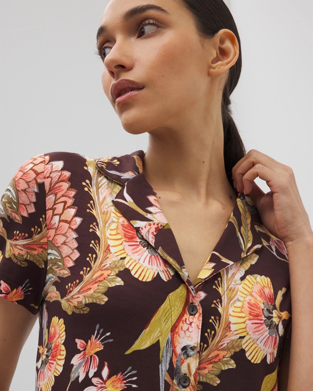 Soma / Short Sleeve Notch Collar Pajama Top PARROT-DISO PLUME G PLUM