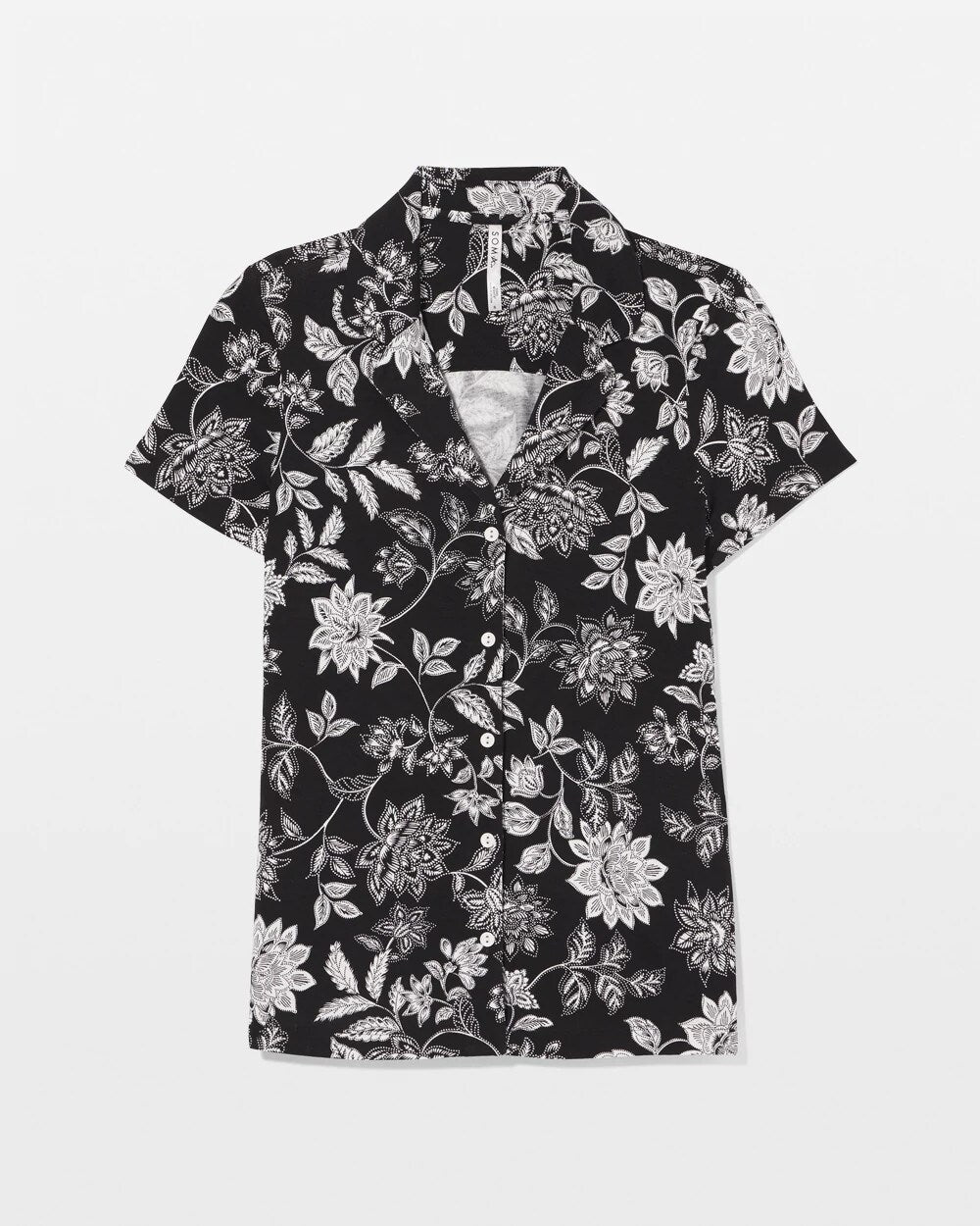 Soma / Short Sleeve Notch Collar Pajama Top MEANDERING GARDEN BLACK