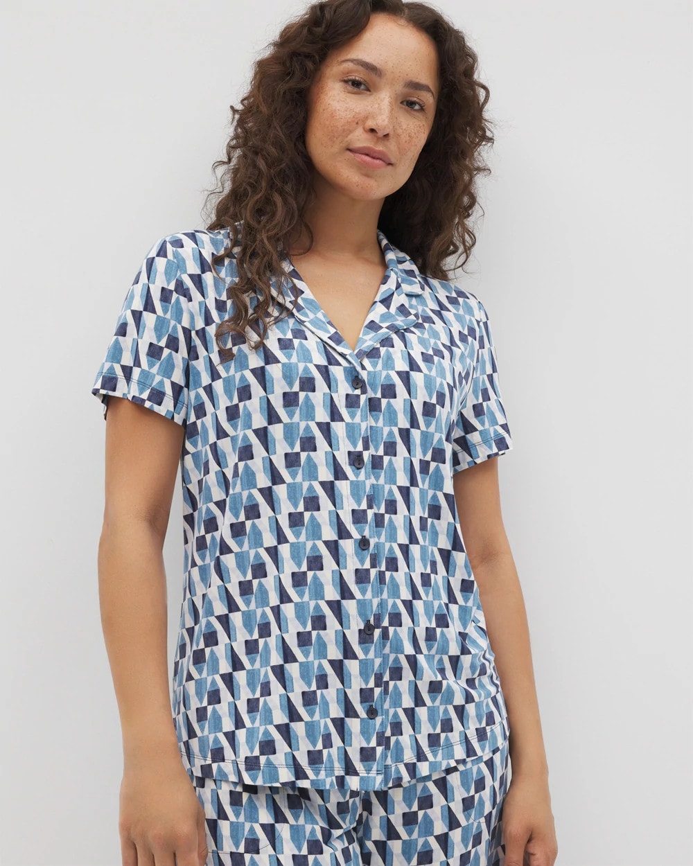 Soma / Short Sleeve Notch Collar Pajama Top PRISM GEO MID NAVY
