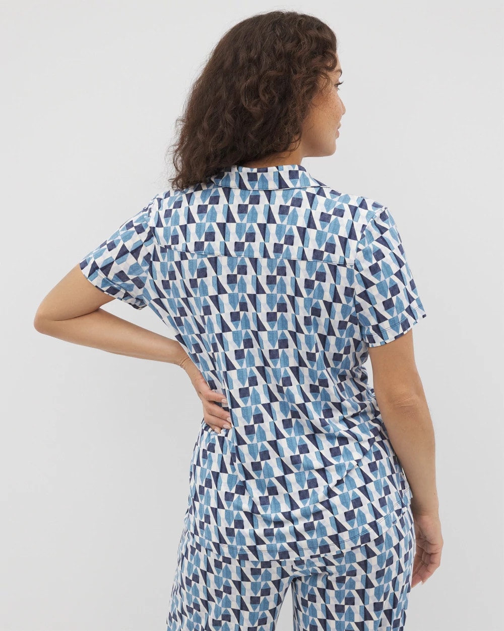 Soma / Short Sleeve Notch Collar Pajama Top PRISM GEO MID NAVY