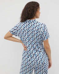 Soma / Short Sleeve Notch Collar Pajama Top PRISM GEO MID NAVY