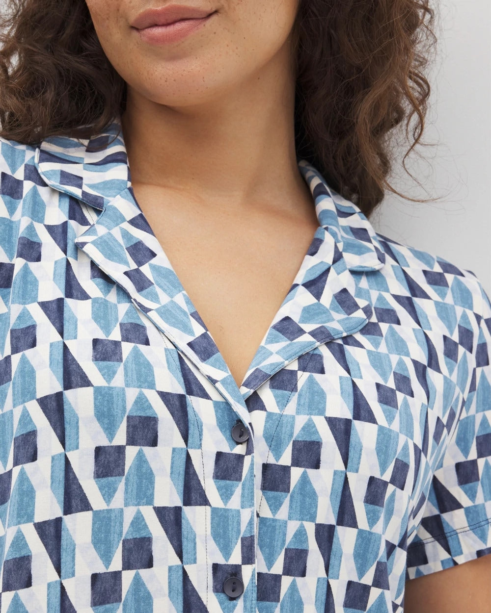 Soma / Short Sleeve Notch Collar Pajama Top PRISM GEO MID NAVY