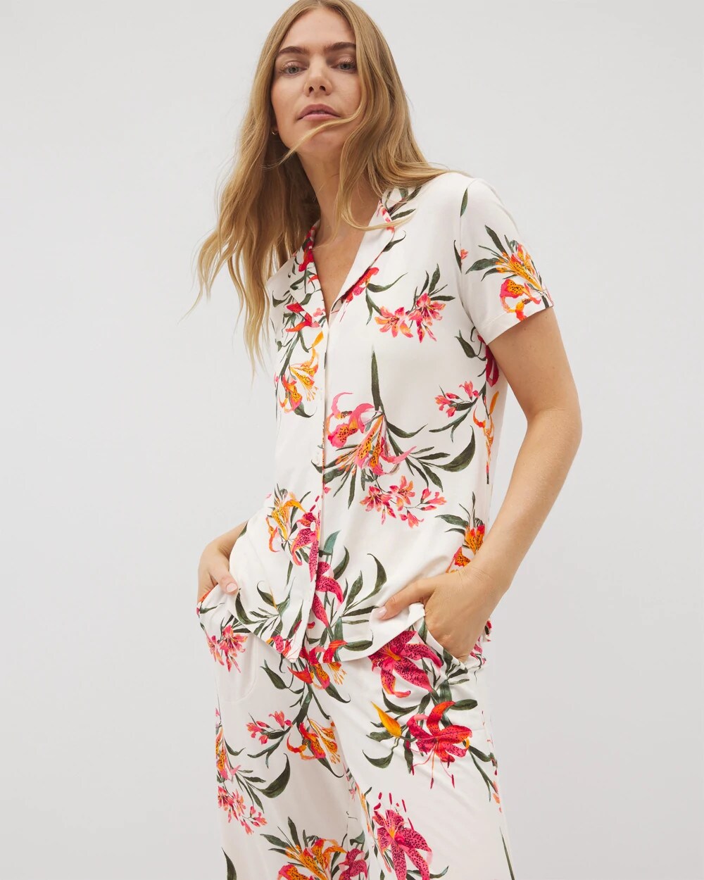 Soma / Short Sleeve Notch Collar Pajama Top LE TIGRE FLORA CHAMPAGNE