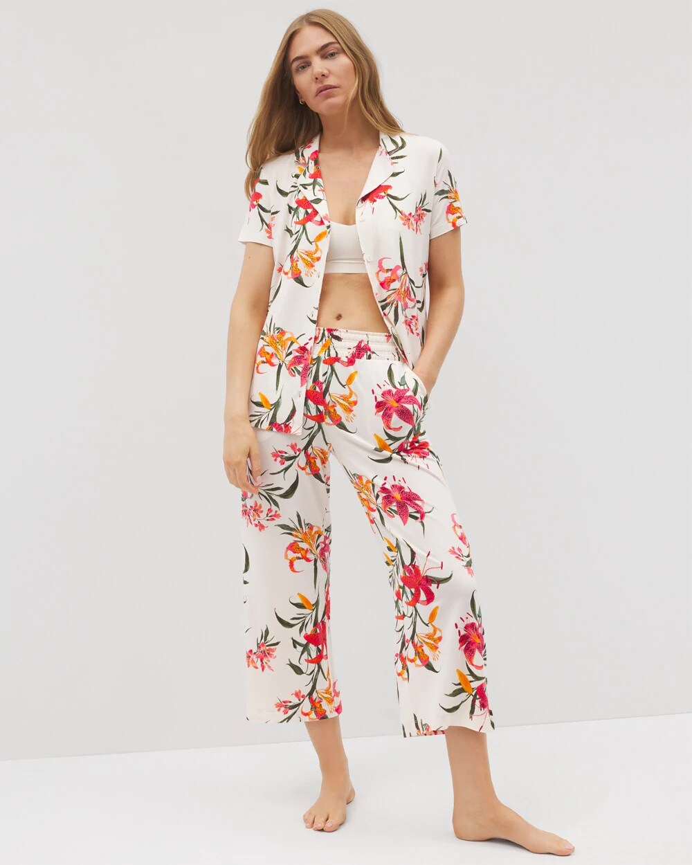 Soma / Short Sleeve Notch Collar Pajama Top LE TIGRE FLORA CHAMPAGNE