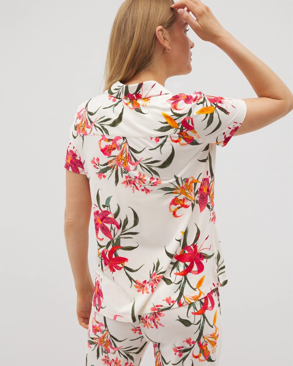 Soma / Short Sleeve Notch Collar Pajama Top LE TIGRE FLORA CHAMPAGNE