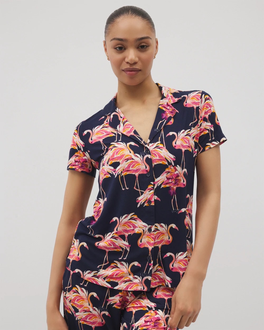 Soma / Short Sleeve Notch Collar Pajama Top PARTY LIKE A FLOCK STAR N