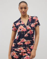 Soma / Short Sleeve Notch Collar Pajama Top PARTY LIKE A FLOCK STAR N