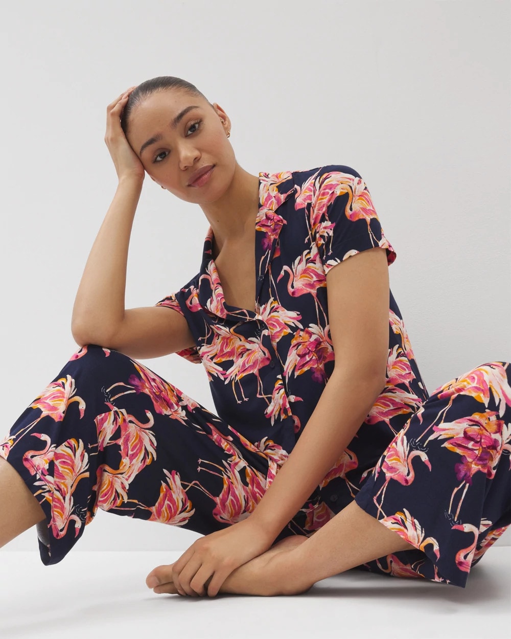 Soma / Short Sleeve Notch Collar Pajama Top PARTY LIKE A FLOCK STAR N