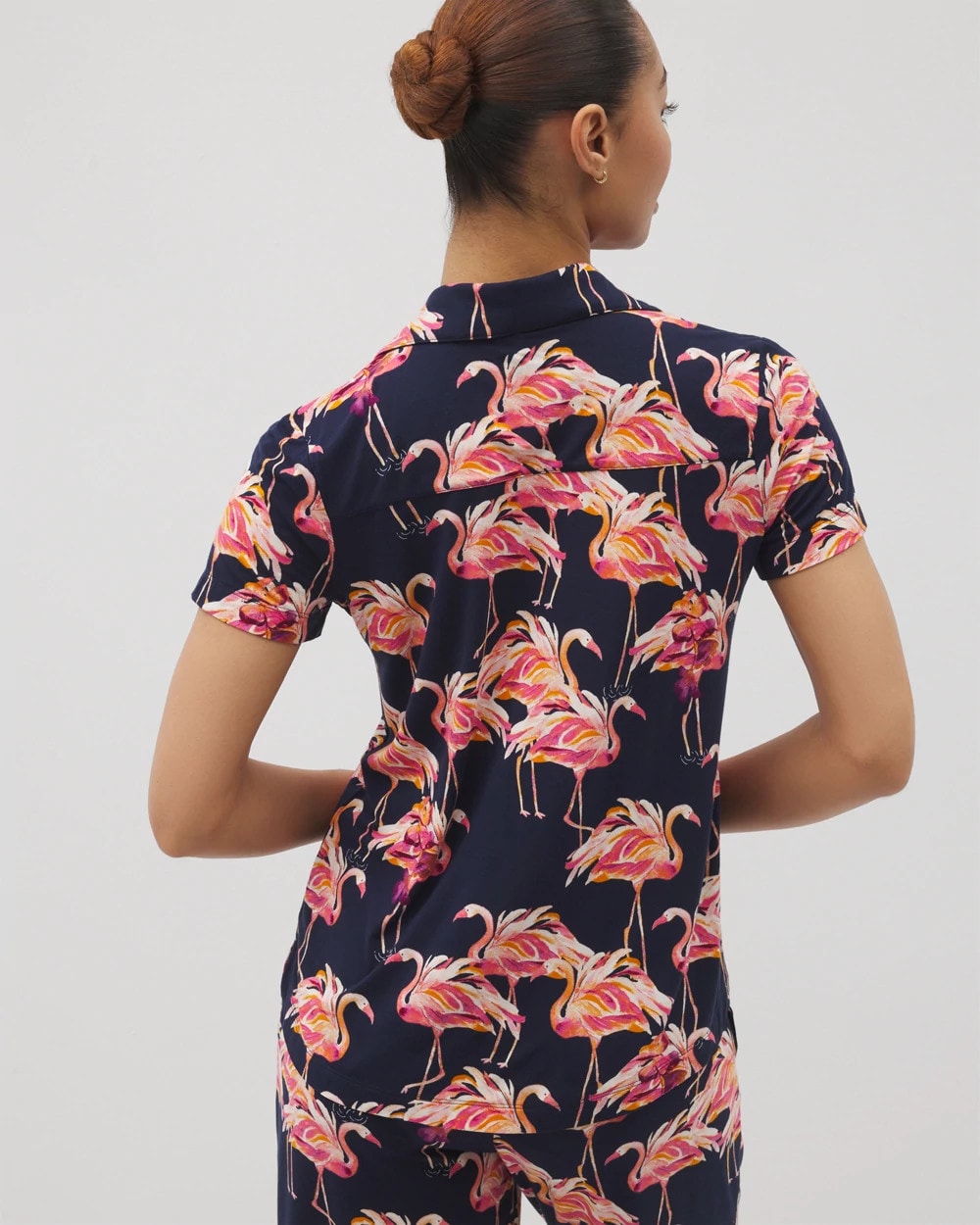 Soma / Short Sleeve Notch Collar Pajama Top PARTY LIKE A FLOCK STAR N