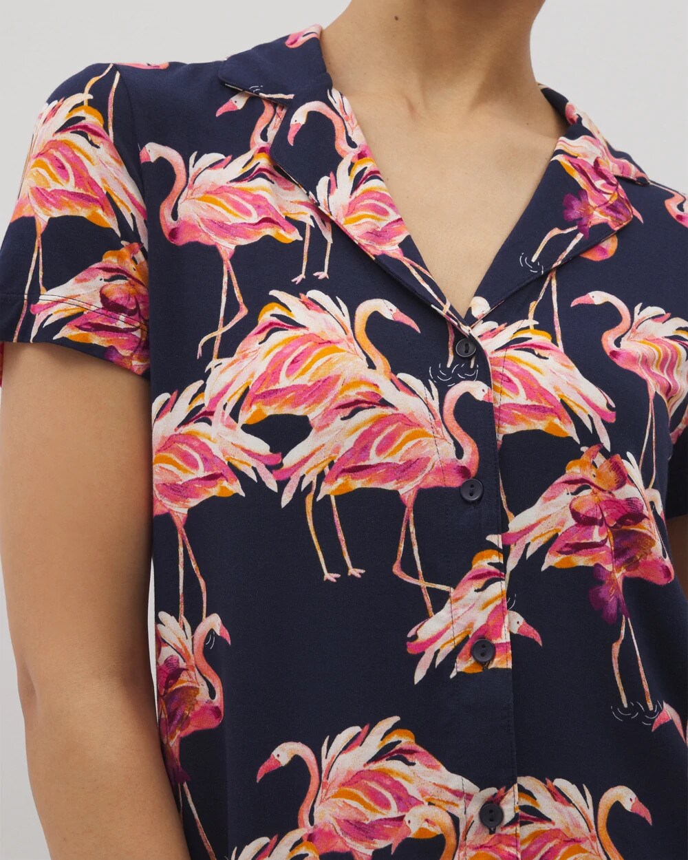 Soma / Short Sleeve Notch Collar Pajama Top PARTY LIKE A FLOCK STAR N