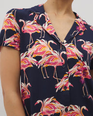 Soma / Short Sleeve Notch Collar Pajama Top PARTY LIKE A FLOCK STAR N