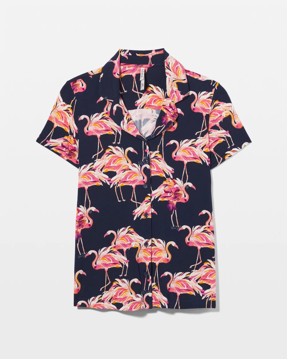 Soma / Short Sleeve Notch Collar Pajama Top PARTY LIKE A FLOCK STAR N