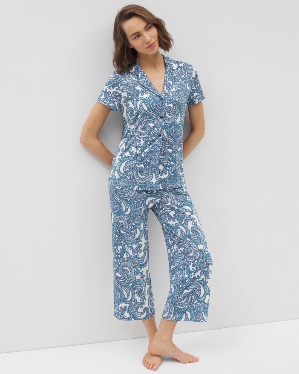Soma / Short Sleeve Notch Collar Pajama Top SHOW OFF PAISLEY COCONUT