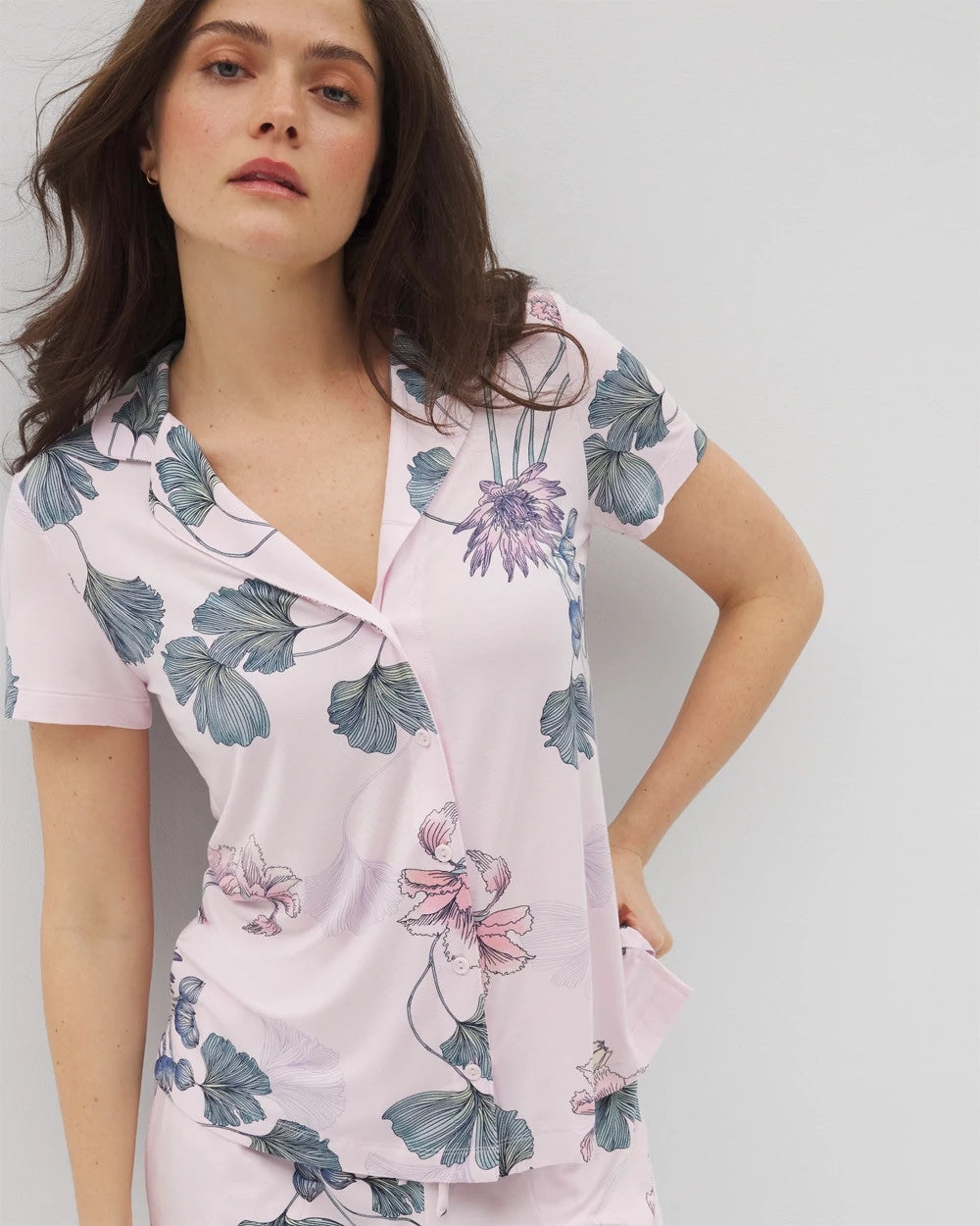 Soma / Short Sleeve Notch Collar Pajama Top FLORAL HAVEN SUGAR COATED