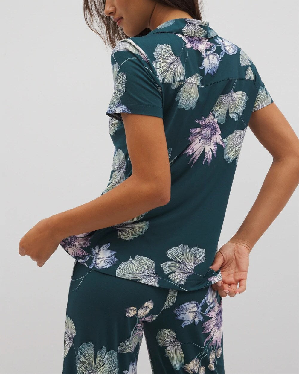 Soma / Short Sleeve Notch Collar Pajama Top HAVEN BOTANICAL DARK SEA