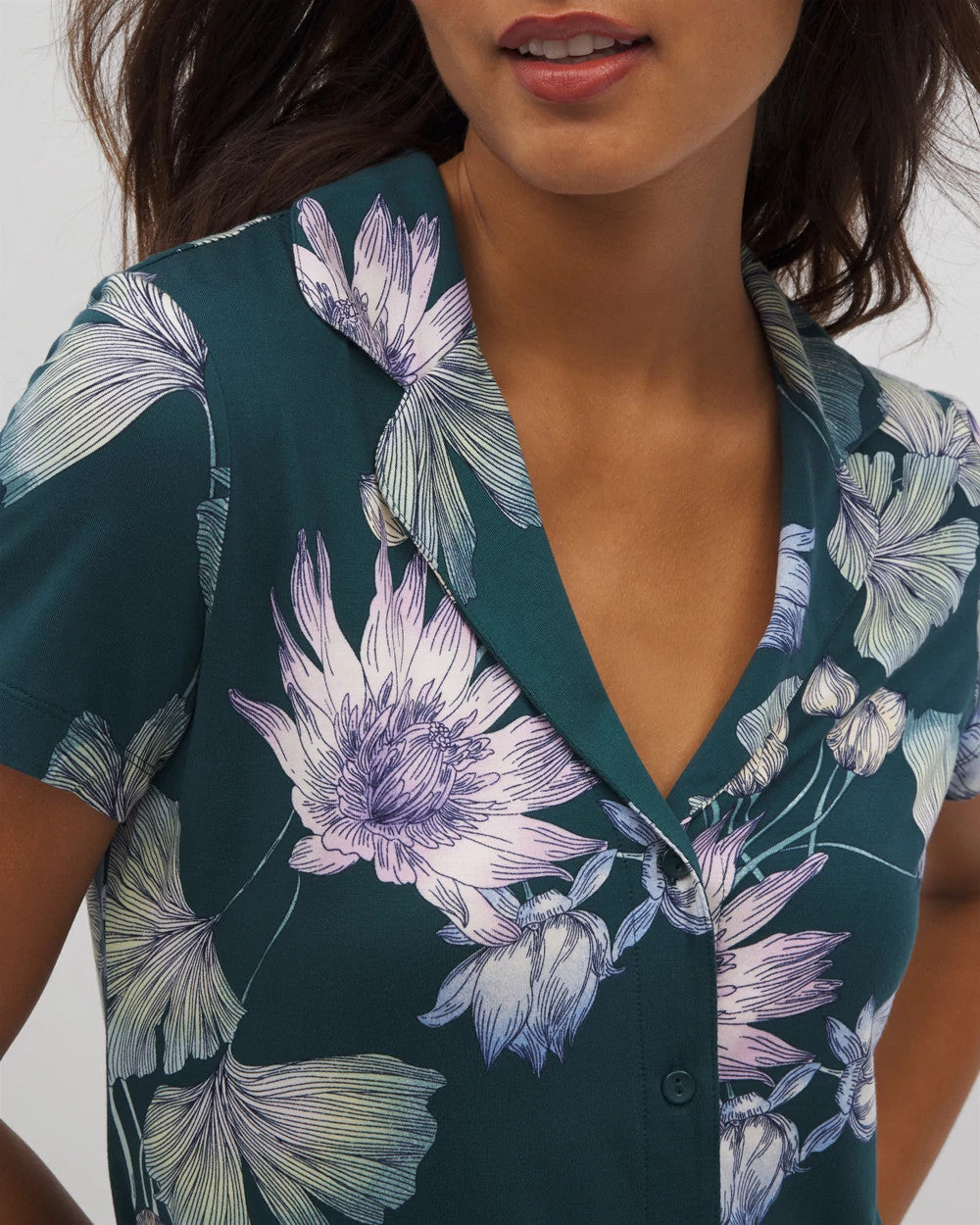 Soma / Short Sleeve Notch Collar Pajama Top HAVEN BOTANICAL DARK SEA