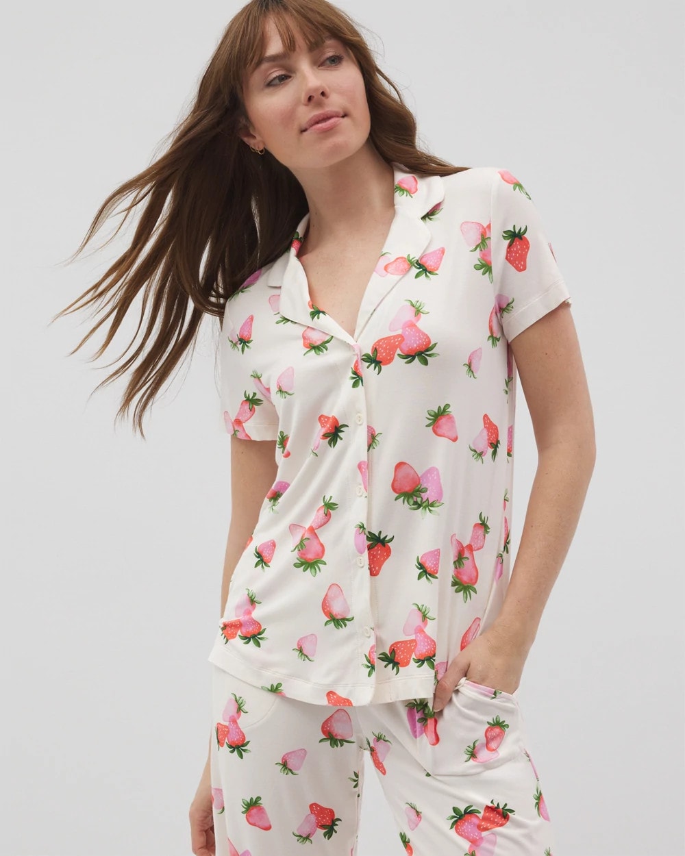 Soma / Short Sleeve Notch Collar Pajama Top BERRY BEST CHAMPAGNE