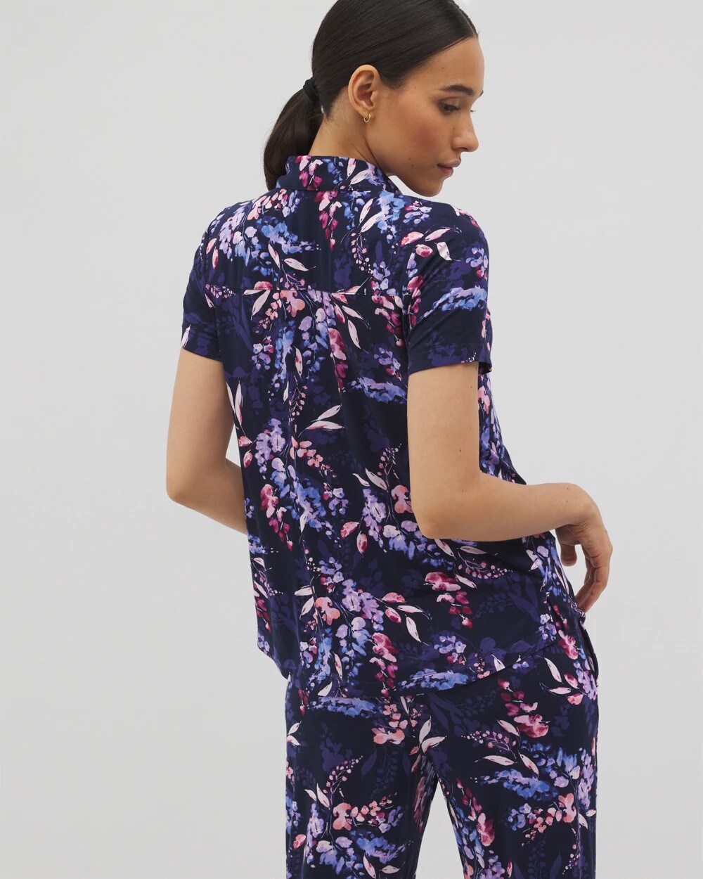 Soma / Short Sleeve Notch Collar Pajama Top BLOOM BRIGHTLY NAVY
