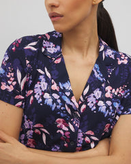 Soma / Short Sleeve Notch Collar Pajama Top BLOOM BRIGHTLY NAVY