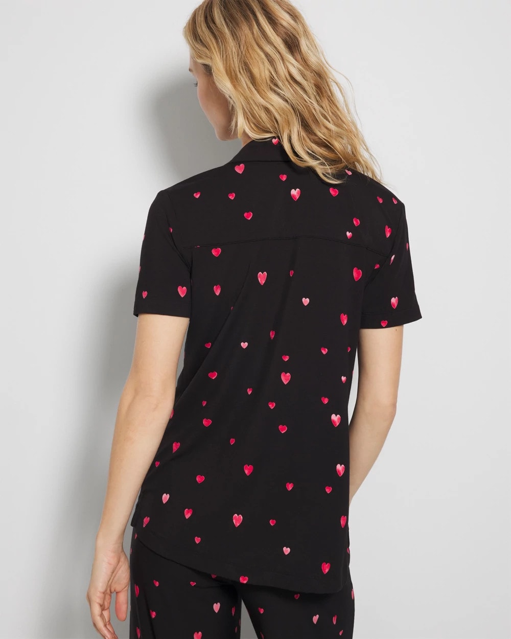 Soma / Short Sleeve Notch Collar Pajama Top FLOATING HEARTS BLACK RED