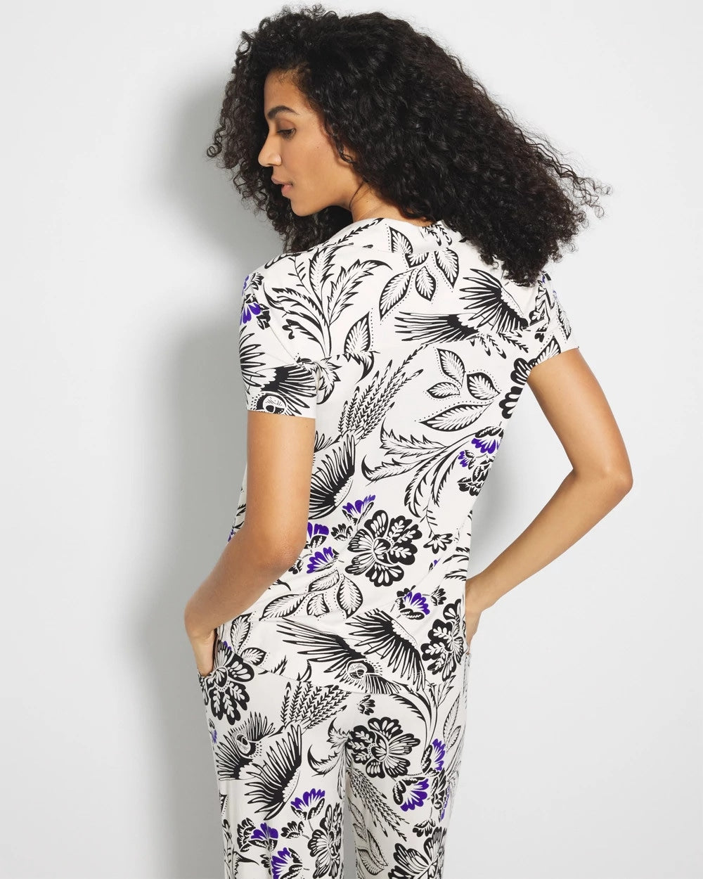 Soma / Short Sleeve Notch Collar Pajama Top FLY BY NIGHT CHMPGNE DRMS
