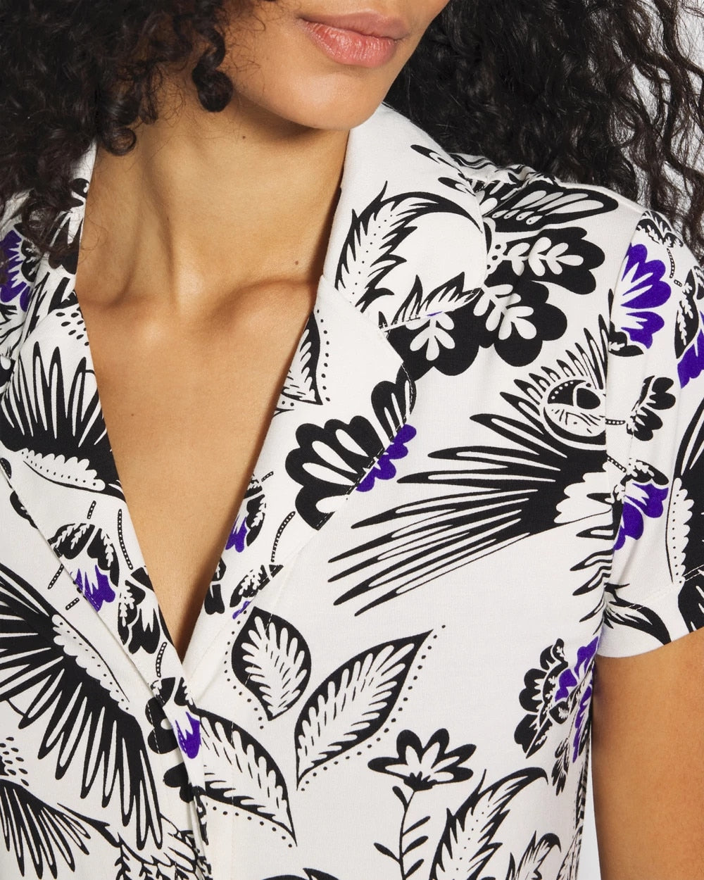 Soma / Short Sleeve Notch Collar Pajama Top FLY BY NIGHT CHMPGNE DRMS