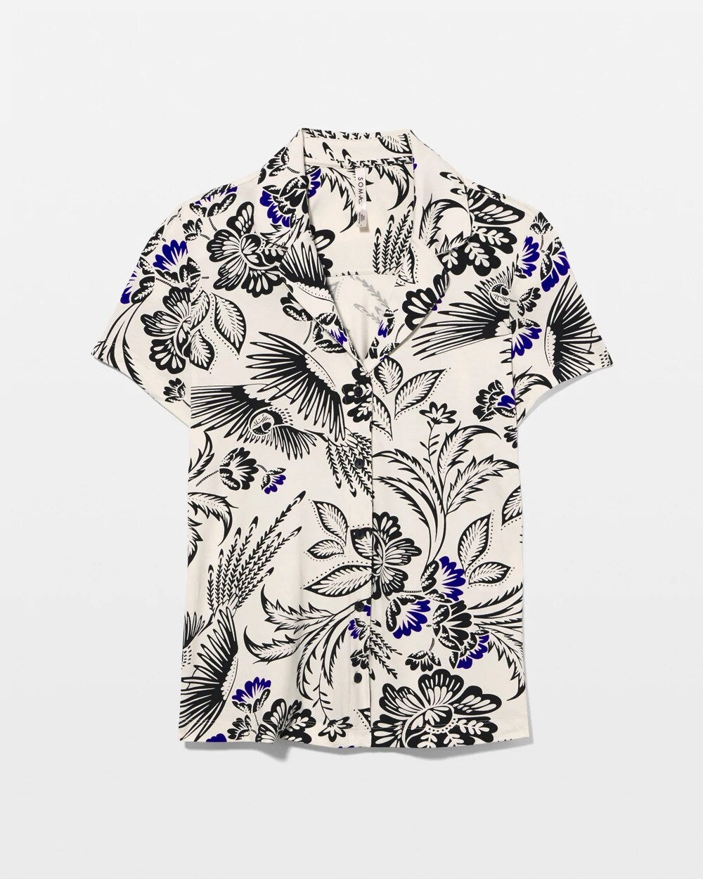 Soma / Short Sleeve Notch Collar Pajama Top FLY BY NIGHT CHMPGNE DRMS