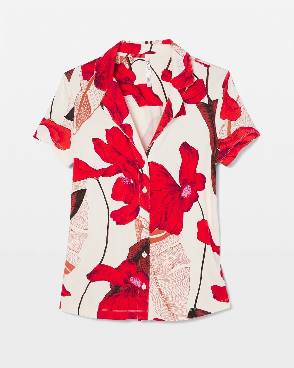 Soma / Short Sleeve Notch Collar Pajama Top TROPIC LIKE ITS HOT WS
