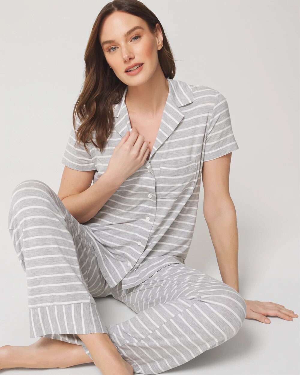 Soma / Short Sleeve Notch Collar Pajama Top FUNDAMENTAL M HTHR OPAL G