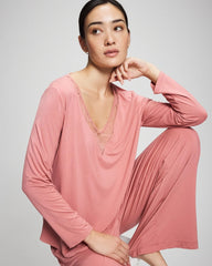 Soma / Lace Long Sleeve Pajama Top ANTIQUE PINK