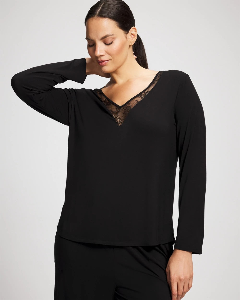 Soma / Lace Long Sleeve Pajama Top BLACK