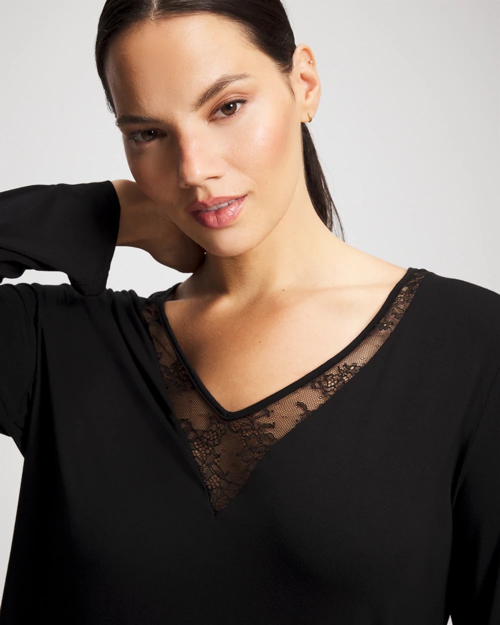 Soma / Lace Long Sleeve Pajama Top BLACK