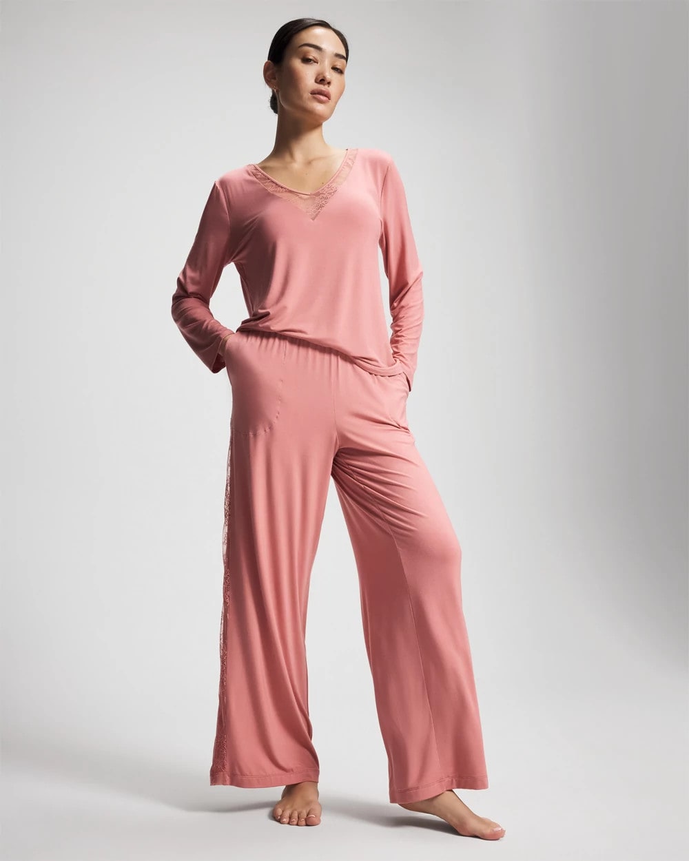 Soma / Lace Relaxed Wide Leg Pajama Pant ANTIQUE PINK