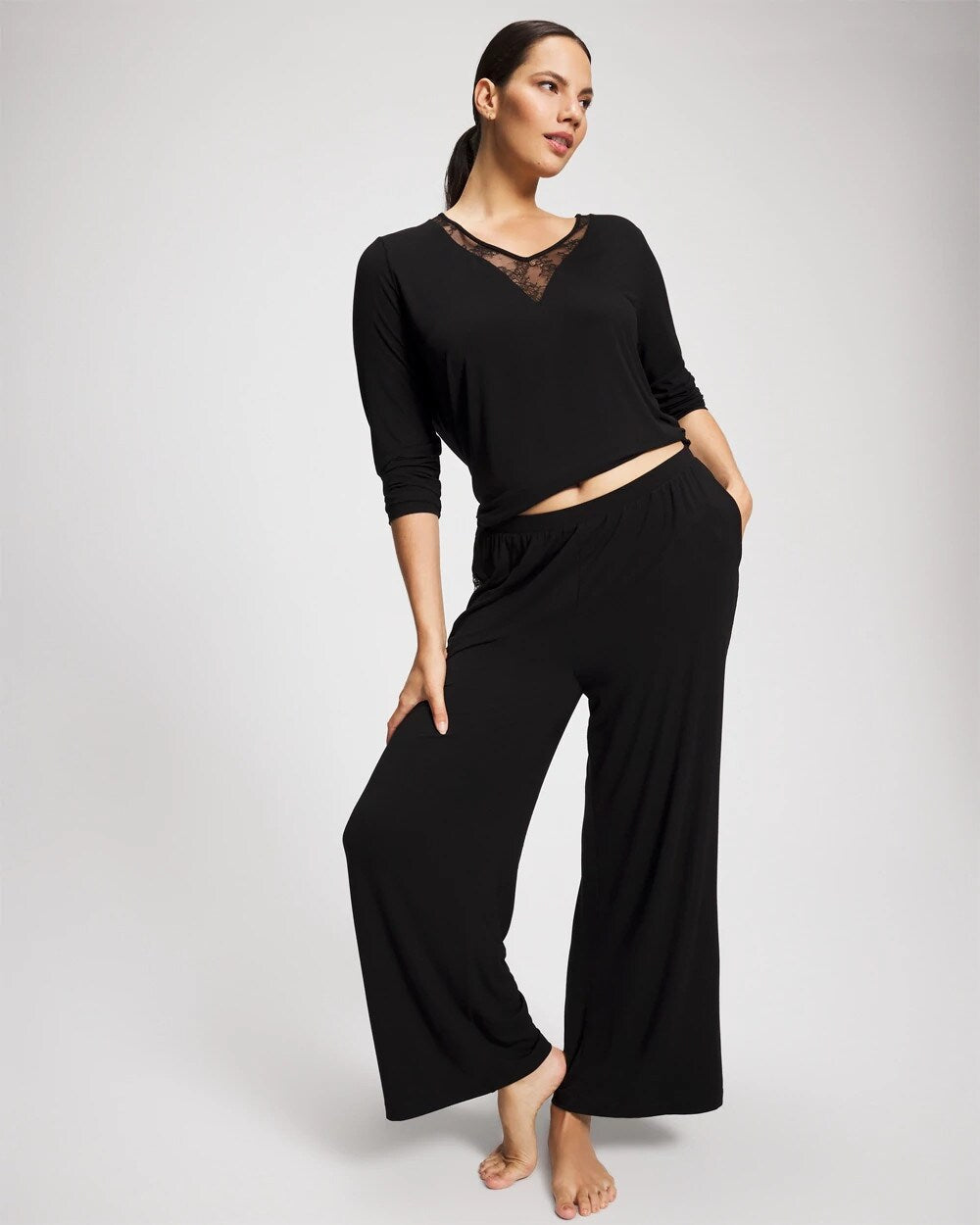 Soma / Lace Relaxed Wide Leg Pajama Pant BLACK