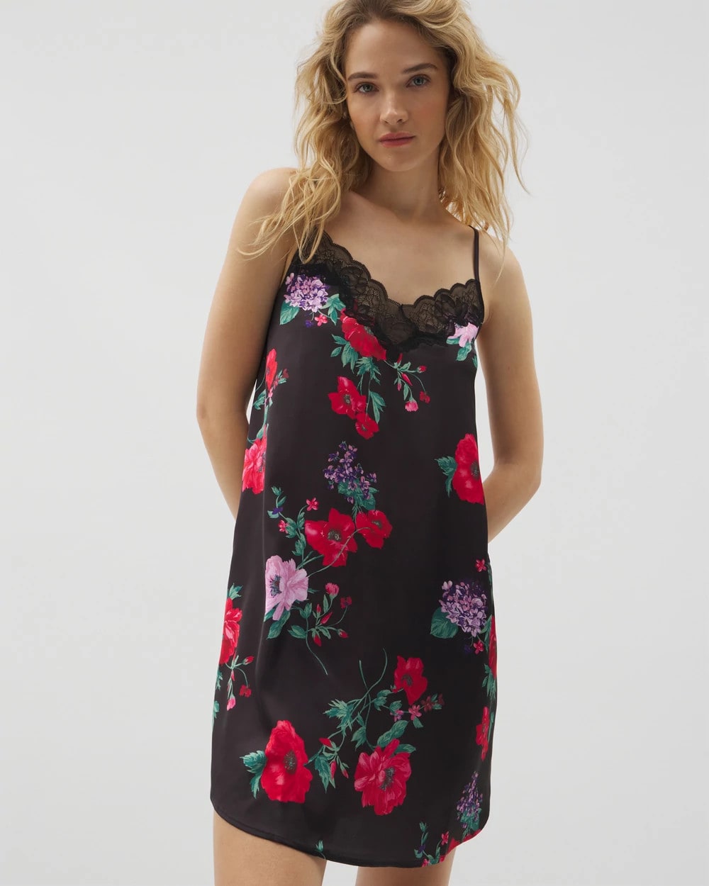 Soma / Lace Trim Chemise RHAPSODY FLORA BLACK