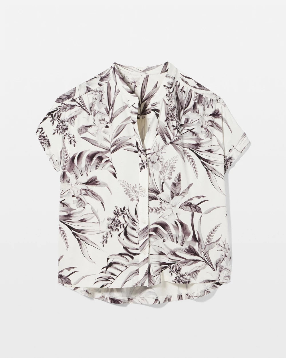 Soma / Short-Sleeve Button-Front Pajama Top PALM PERFECT CHAMPAGNE