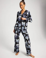 Soma / Piped Long-Sleeve Notch Pajama Top WHIMSICAL WINGS BLK MID