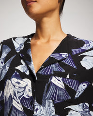 Soma / Piped Long-Sleeve Notch Pajama Top WHIMSICAL WINGS BLK MID
