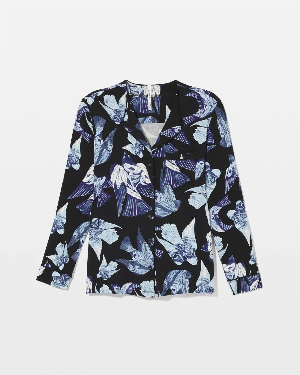 Soma / Piped Long-Sleeve Notch Pajama Top WHIMSICAL WINGS BLK MID