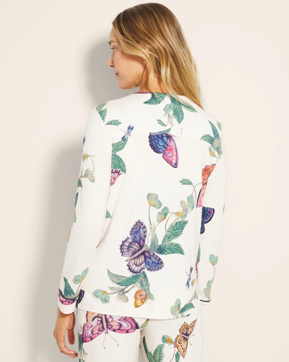 Soma / Piped Long-Sleeve Notch Pajama Top WINGED WONDERS DRAMA CHMP