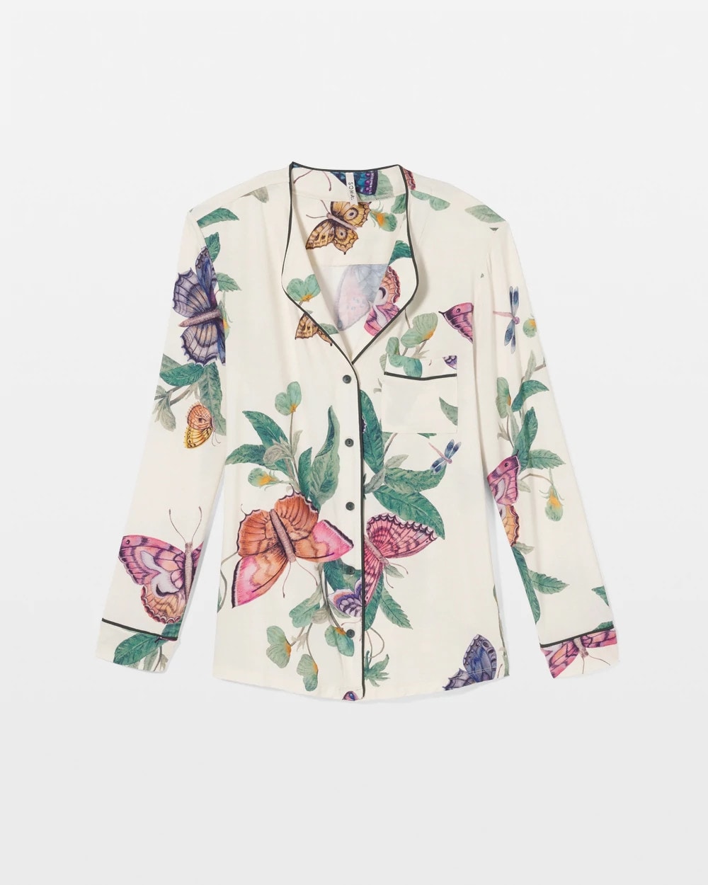 Soma / Piped Long-Sleeve Notch Pajama Top WINGED WONDERS DRAMA CHMP